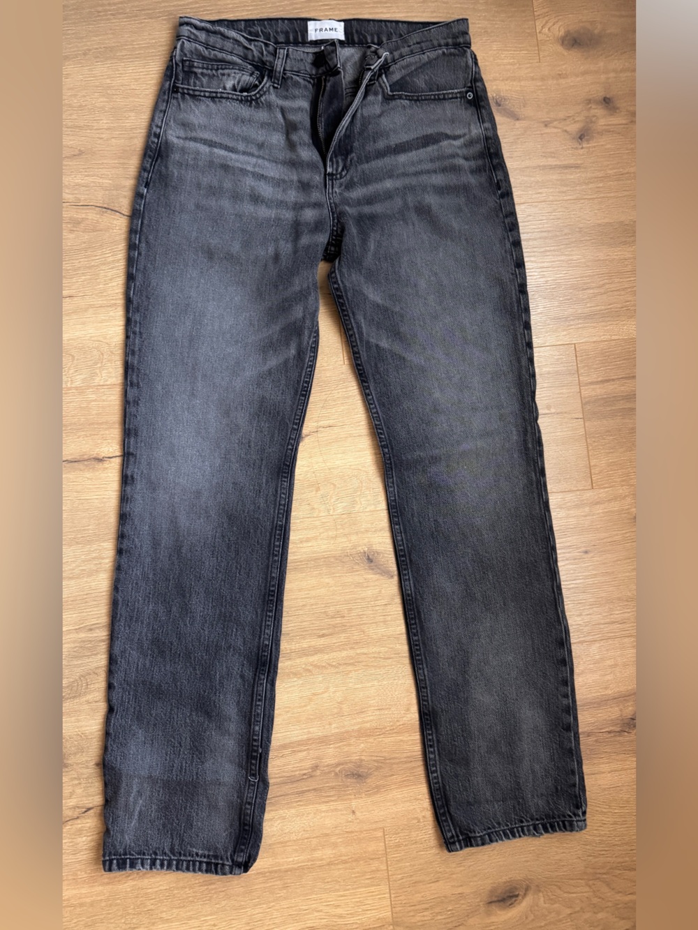 Frame Denim Washed Black Straight Jeans